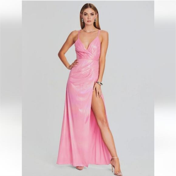 Retrofete Dresses & Skirts - Retrofete Yesi Dress in Flamingo Pink Large NWT Metallic Maxi Spaghetti Straps